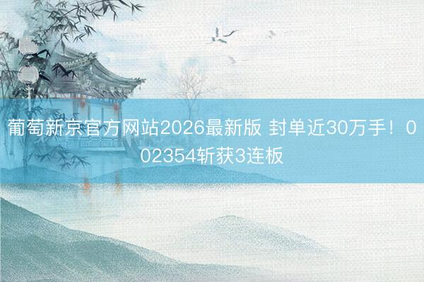 葡萄新京官方网站2026最新版 封单近30万手！002354斩获3连板