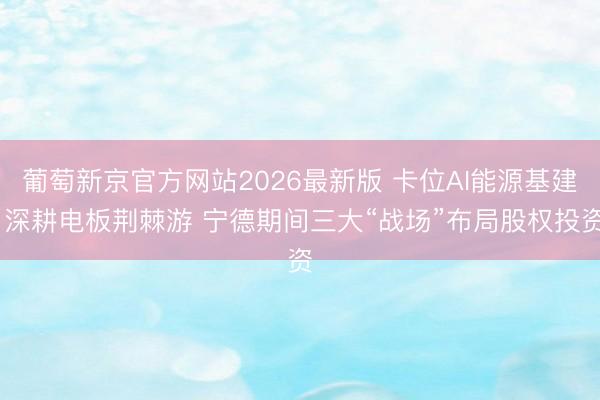 葡萄新京官方网站2026最新版 卡位AI能源基建 深耕电板荆棘游 宁德期间三大“战场”布局股权投资