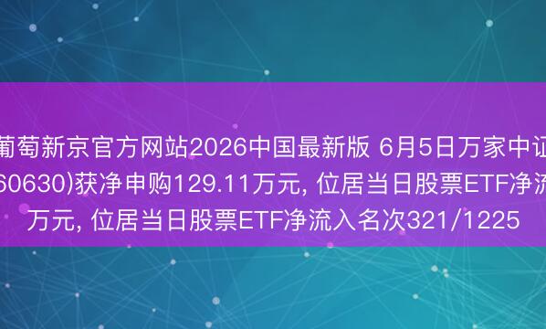 葡萄新京官方网站2026中国最新版 6月5日万家中证机器东谈主ETF(560630)获净申购129.11万元， 位居当日股票ETF净流入名次321/1225