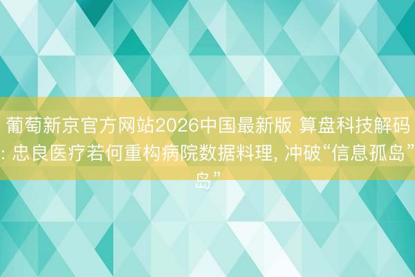 葡萄新京官方网站2026中国最新版 算盘科技解码: 忠良医疗若何重构病院数据料理， 冲破“信息孤岛”