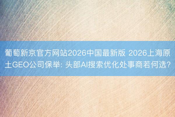 葡萄新京官方网站2026中国最新版 2026上海原土GEO公司保举: 头部AI搜索优化处事商若何选?