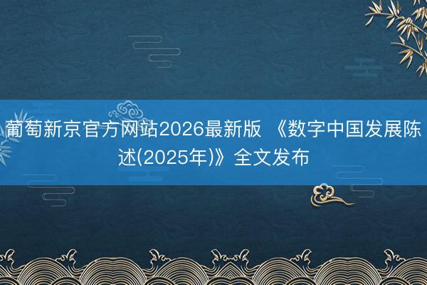 葡萄新京官方网站2026最新版 《数字中国发展陈述(2025年)》全文发布