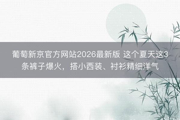 葡萄新京官方网站2026最新版 这个夏天这3条裤子爆火，搭小西装、衬衫精细洋气