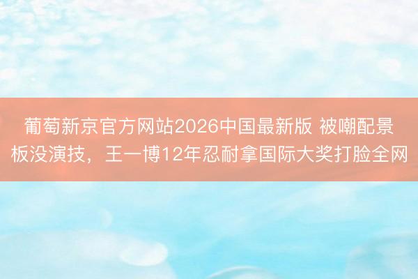 葡萄新京官方网站2026中国最新版 被嘲配景板没演技，王一博12年忍耐拿国际大奖打脸全网